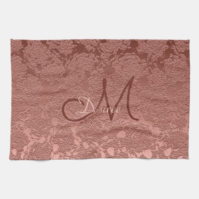 Linge De Cuisine Monogramme rose or Rose Floral Modern Classic (Horizontal)