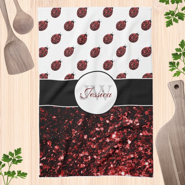 Linge De Cuisine Monogramme rouge foncé coccinelle faux parties sci (Créateur téléchargé)