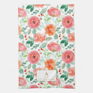 Linge De Cuisine Monogramme Rustique rouge orange aquarelle