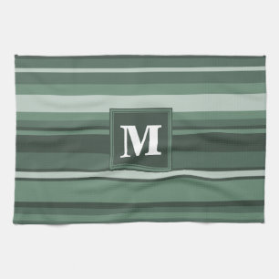 Linge De Cuisine Monogramme sauge bandes vertes