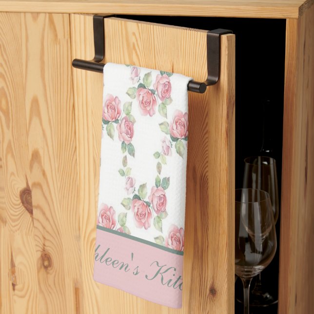 Linge De Cuisine Monogramme Shabby Chic Rose Rose Floral (Pliage en tiers)