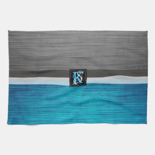 Linge De Cuisine Monogramme simple à deux tons d'origine bleue et