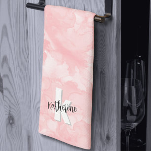 Linge De Cuisine Monogramme stylé aquarelle rose