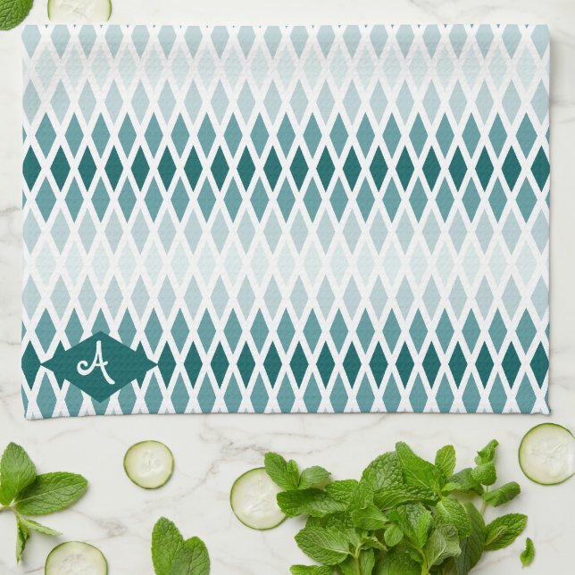 Linge De Cuisine Monogramme turquoise Ombre Diamant (Plié)
