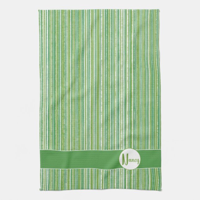 Linge De Cuisine Monogramme turquoise, vert et blanc (Vertical)