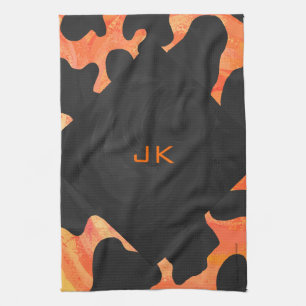 Linge De Cuisine Monogramme vache noir et orange Impression