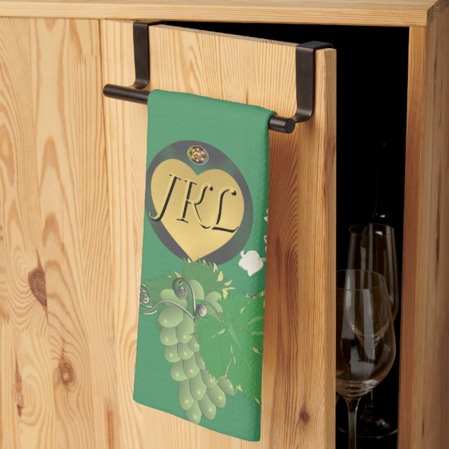 Linge De Cuisine Monogramme Vert Fruit et Floral (Pliage en tiers)