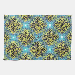 Linge De Cuisine Monogramme Victorian Golden Trim Aqua Arrière - pl