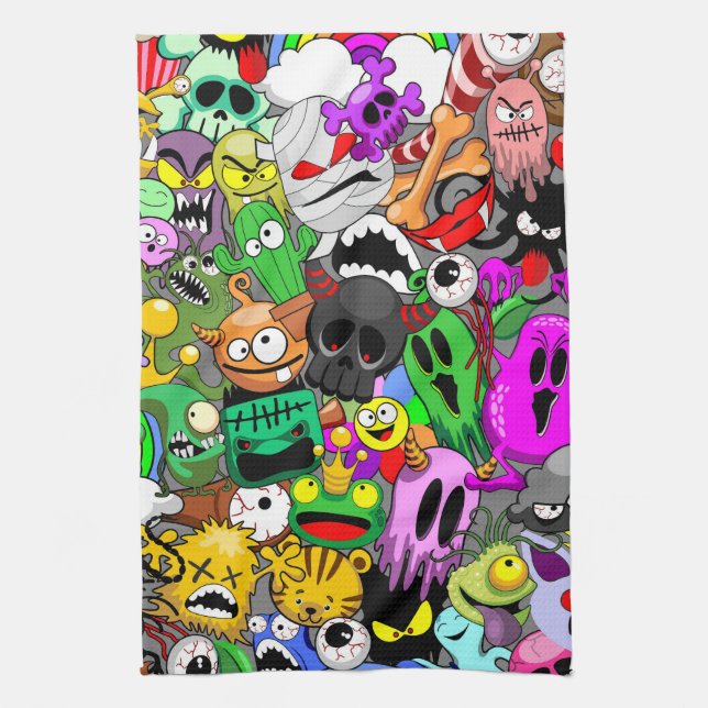 Linge De Cuisine Monstres caractères mignons Motif d'Halloween (Vertical)