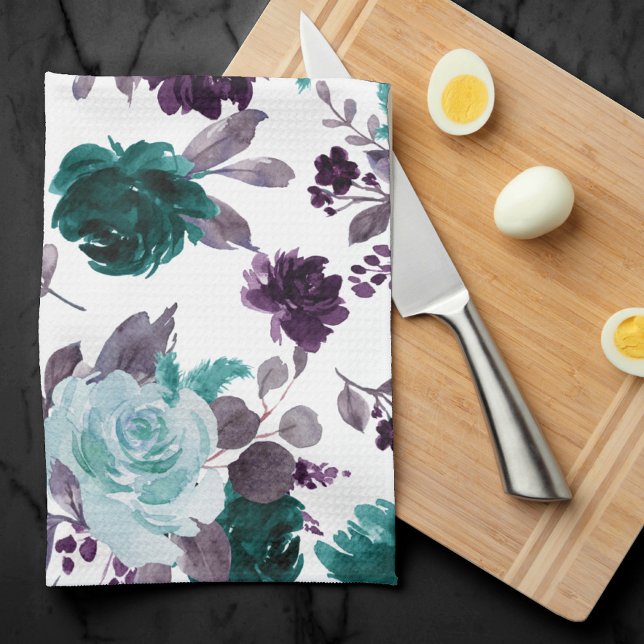 Linge De Cuisine Moody Boho | Turquoise Turquoise Dark Floral Shimm (Créateur téléchargé)