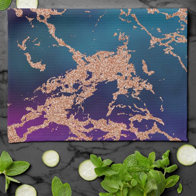 Linge De Cuisine Moody Luxe Marble | Profond violet et Turquoise or (Créateur téléchargé)