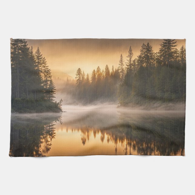 Linge De Cuisine Morning Mist on River in the Pines (Horizontal)