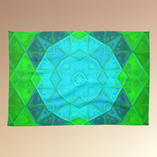 Linge De Cuisine Mosaic Carré Kaleidoscope Vert et Bleu (Créateur téléchargé)