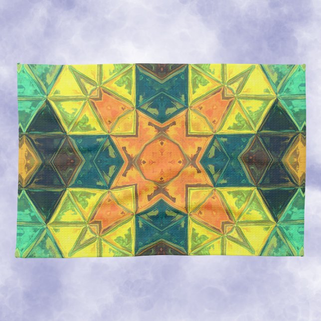 Linge De Cuisine Mosaic kaléidoscope Carré orange jaune et vert (Créateur téléchargé)