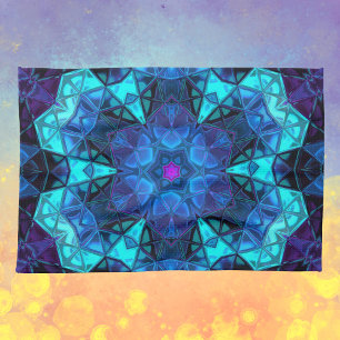 Linge De Cuisine Mosaic Kaleidoscope Fleur bleu et violet