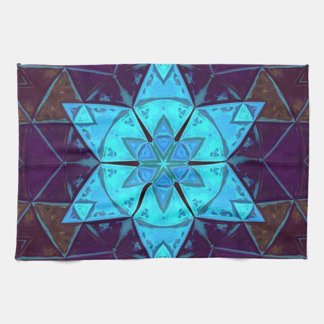 Linge De Cuisine Mosaic Kaleidoscope Fleur bleu et violet (Horizontal)