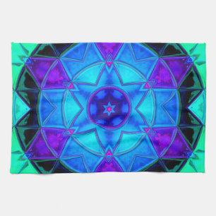 Linge De Cuisine Mosaic Kaleidoscope Fleur Bleu pourpre et Turquois