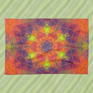 Linge De Cuisine Mosaic Kaleidoscope Fleur orange violet vert