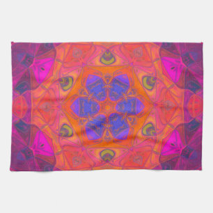Linge De Cuisine Mosaic Mandala Fleur orange violet et rose