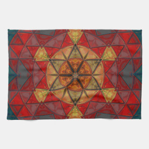 Linge De Cuisine Mosaic Mandala Fleur Rouge Bleu et Jaune