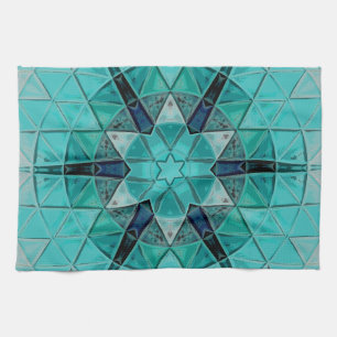 Linge De Cuisine Mosaic Mandala Flower bleu et blanc