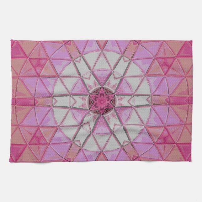 Linge De Cuisine Mosaic Mandala Flower rose et blanc (Horizontal)