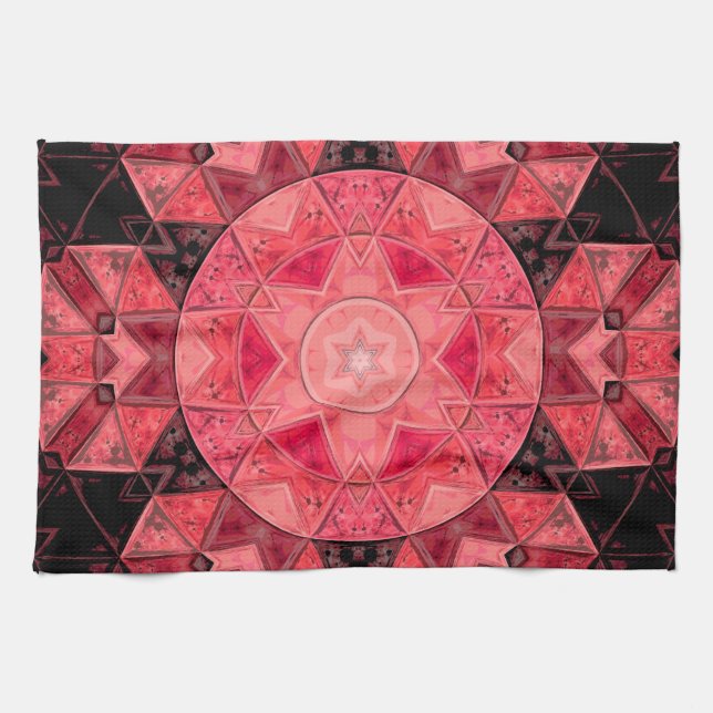 Linge De Cuisine Mosaic Mandala Flower rose et noir (Horizontal)