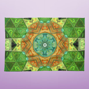 Linge De Cuisine Mosaic Mandala Orange et vert