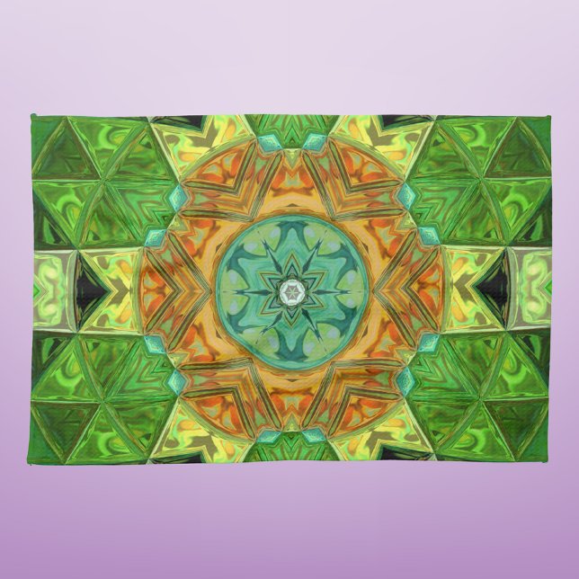 Linge De Cuisine Mosaic Mandala Orange et vert (Créateur téléchargé)