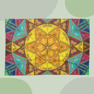Linge De Cuisine Mosaïque Kaleidoscope Fleur Jaune Bleu et Rouge
