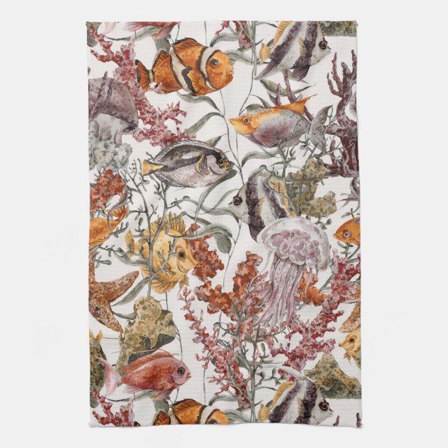 Linge De Cuisine Motif 2 de vie marine d'aquarelle (Vertical)