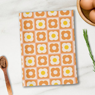 Linge De Cuisine Motif à carreaux floral rétro Jaune, Orange