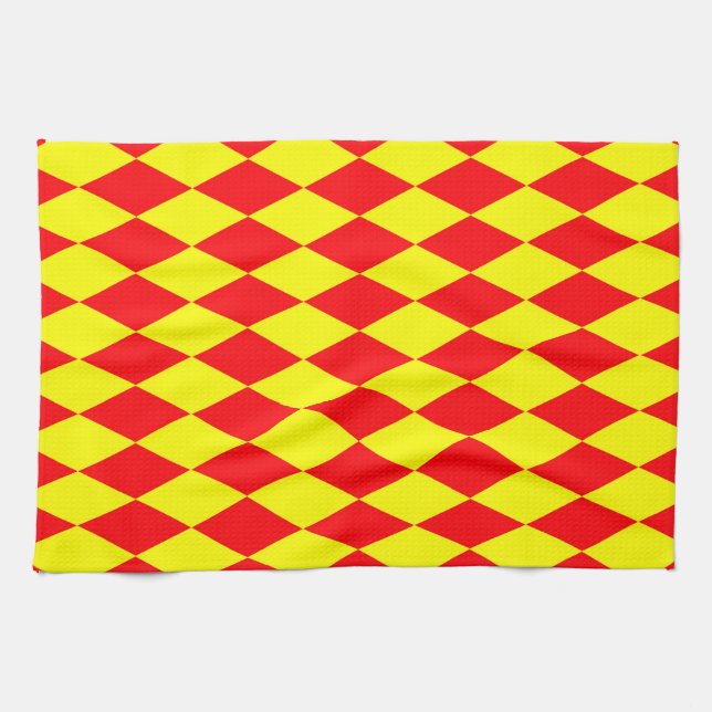 Linge De Cuisine Motif à carreaux Harlequin rouge jaune  (Horizontal)