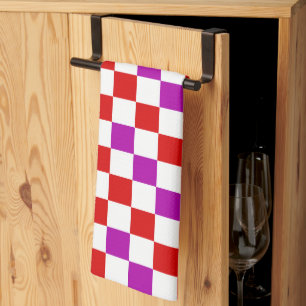 Linge De Cuisine Motif à carreaux rouge blanc et violet
