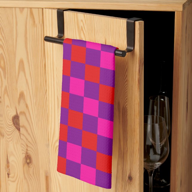 Linge De Cuisine Motif à carreaux rouge violet rose  (Pliage en tiers)