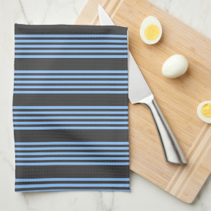 Linge De Cuisine Motif à cinq bandes bleu et charbon