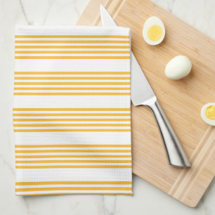 Linge De Cuisine Motif à cinq bandes jaune et blanc ensoleillé