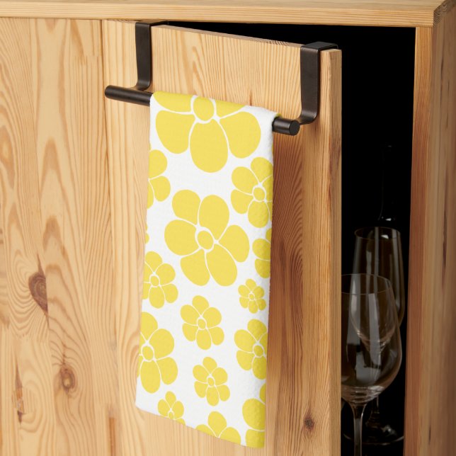 Linge De Cuisine Motif à fleurs - Citron jaune et blanc (Pliage en tiers)
