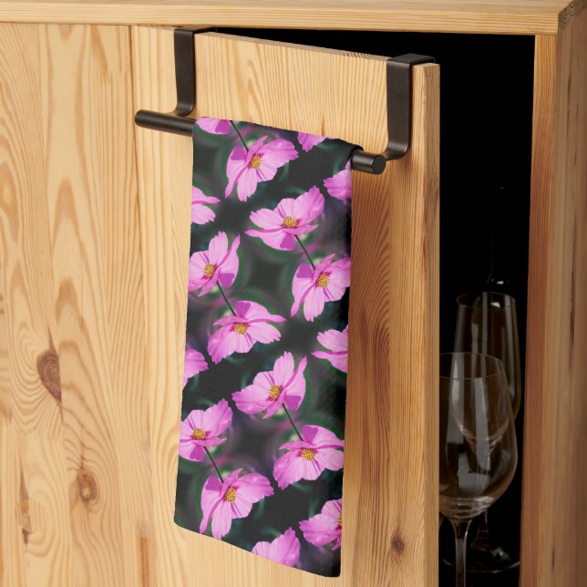 Linge De Cuisine Motif à fleurs Cosmos rose unique (Pliage en tiers)