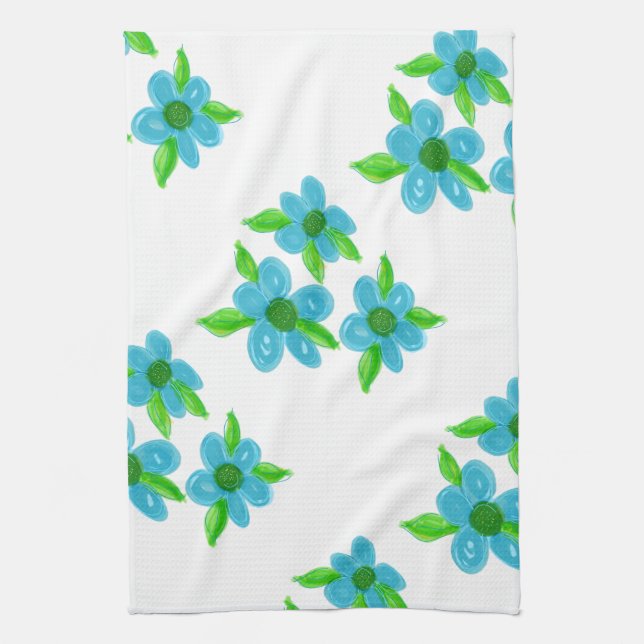 Linge De Cuisine Motif à fleurs turquoise (Vertical)