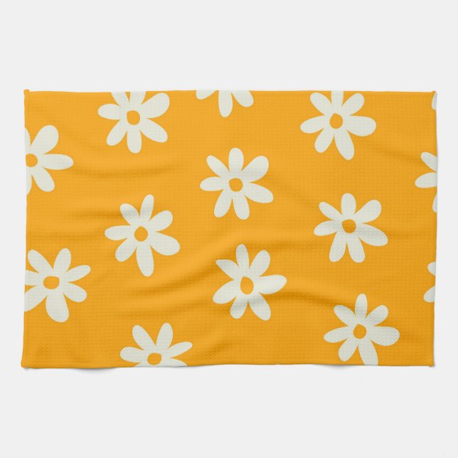 Linge De Cuisine Motif à fleurs Yellow White Retro (Horizontal)
