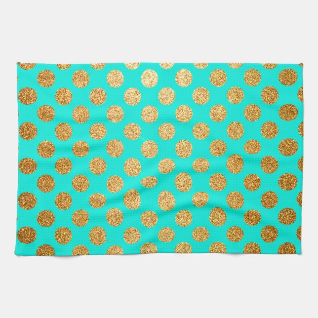 Linge De Cuisine Motif à points Polka de Parties scintillant Turquo (Horizontal)