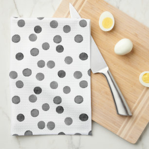 Linge De Cuisine Motif à pois gris noir et blanc aquarelle