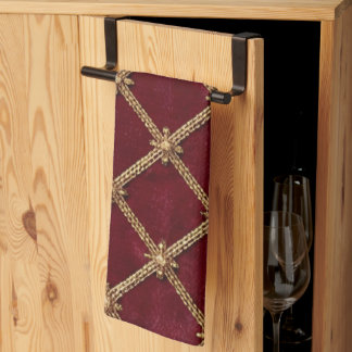 Linge De Cuisine Motif à treillis diamanté en velours rouge rubis d
