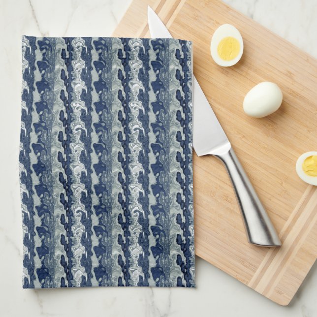 Linge De Cuisine Motif Abstrait bleu marine (Quart Plié)