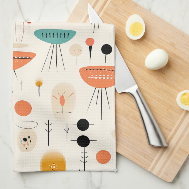 Linge De Cuisine Motif Abstrait du milieu du siècle (Quart Plié)