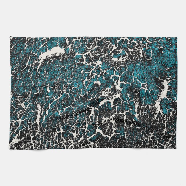 Linge De Cuisine Motif Abstrait noir Turquoise bleu (Horizontal)