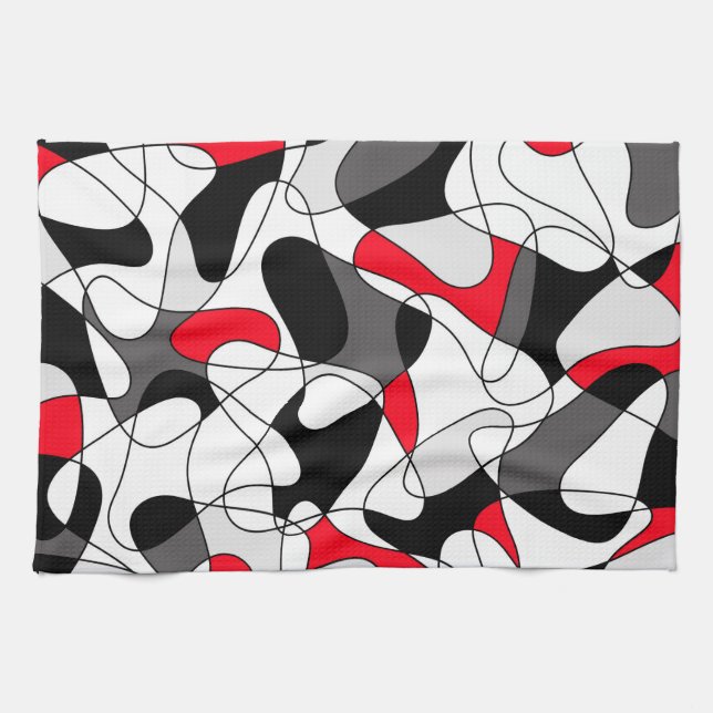 Linge De Cuisine Motif Abstrait - rouge, gris, noir et blanc. (Horizontal)