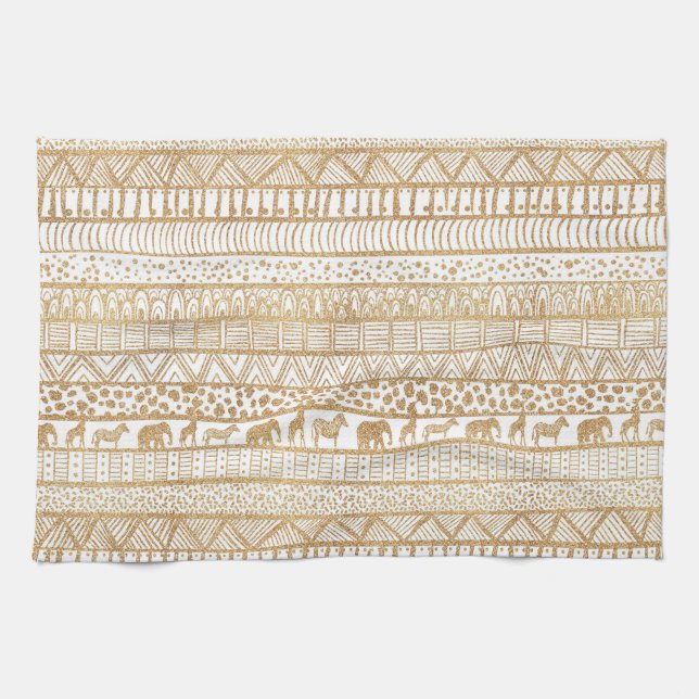 Linge De Cuisine Motif africain de la tribu Gold White (Horizontal)