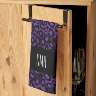 Linge De Cuisine Motif animal de léopard violet exotique   Monogram